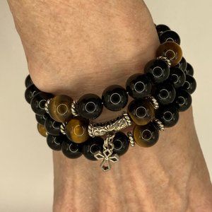 Tiger Eye and Agate Gemstones Wrap Beautiful Bracelet to fit all wrists